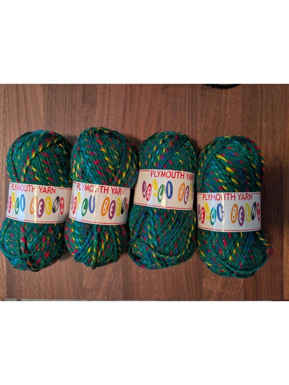 Lot of 4 Plymouth Jelli Beenz 50g Skeins - 0054 Kelly Green/Rainbow Variegated